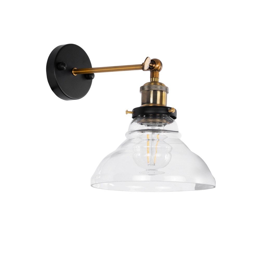 GLOBOSTAR® BINGLEY 01159 Vintage Φωτιστικό Τοίχου - Απλίκα με Ντουί 1 x E27 AC 220-240V IP20 - Διάφανο & Χρυσό - Μ19 x Π30 x Υ24cm