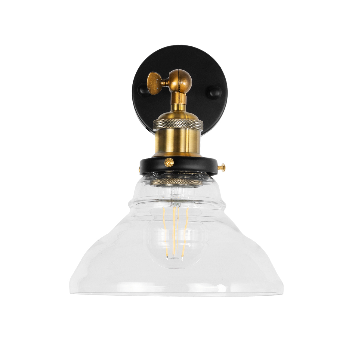 GloboStar® LYDIA 01159 Vintage Επιτοίχιο Φωτιστικό Απλίκα Μονόφωτο 1 x E27 IP20 Μπρούτζινο Μέταλλο με Διάφανο Γυαλί - Μ19 x Π30 x Υ24cm