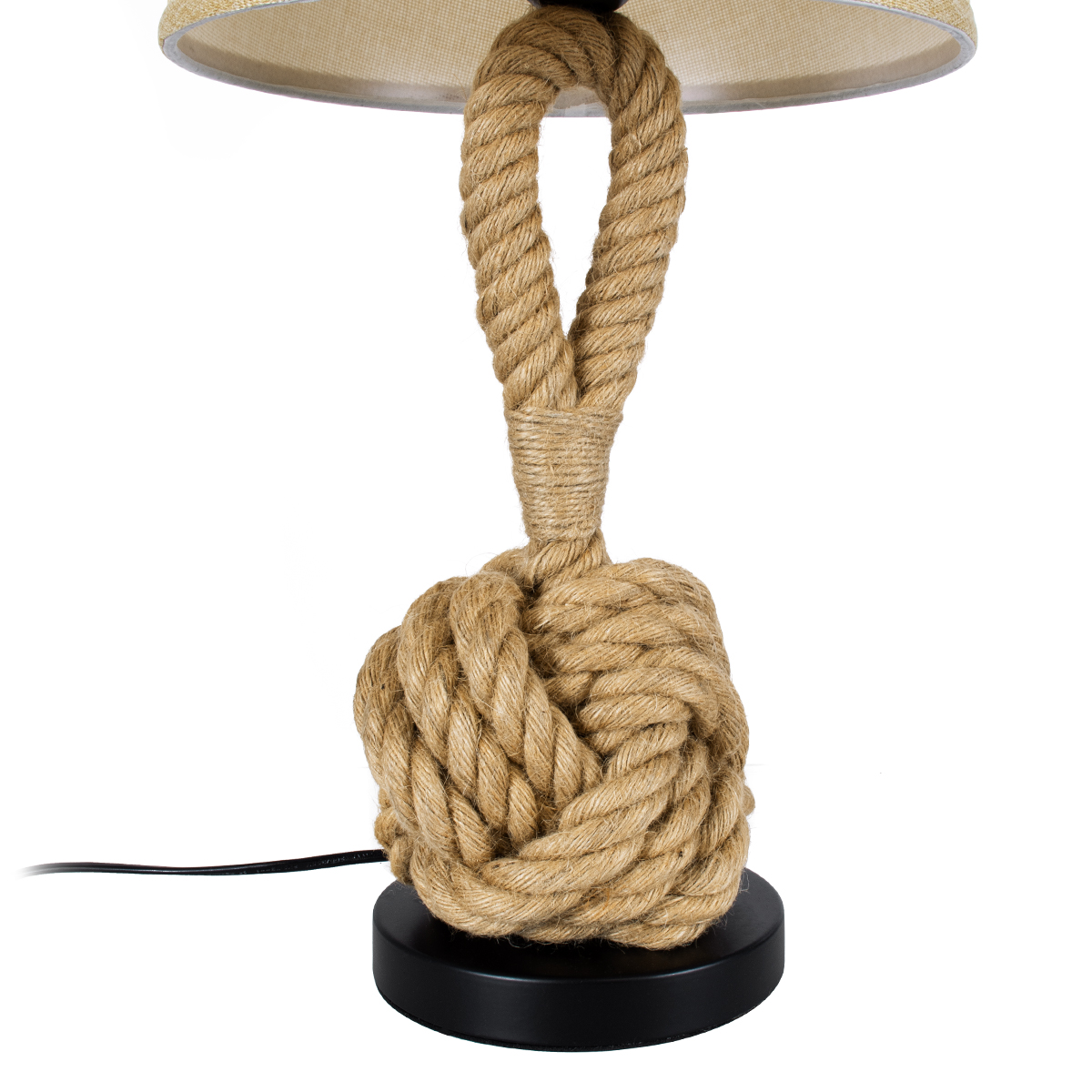 GloboStar® MONKEY FIST 01162 Vintage Επιτραπέζιο Φωτιστικό Πορτατίφ Μονόφωτο 1 x E27 με Μπεζ Σχοινί και Καπέλο Φ27 x Υ58cm