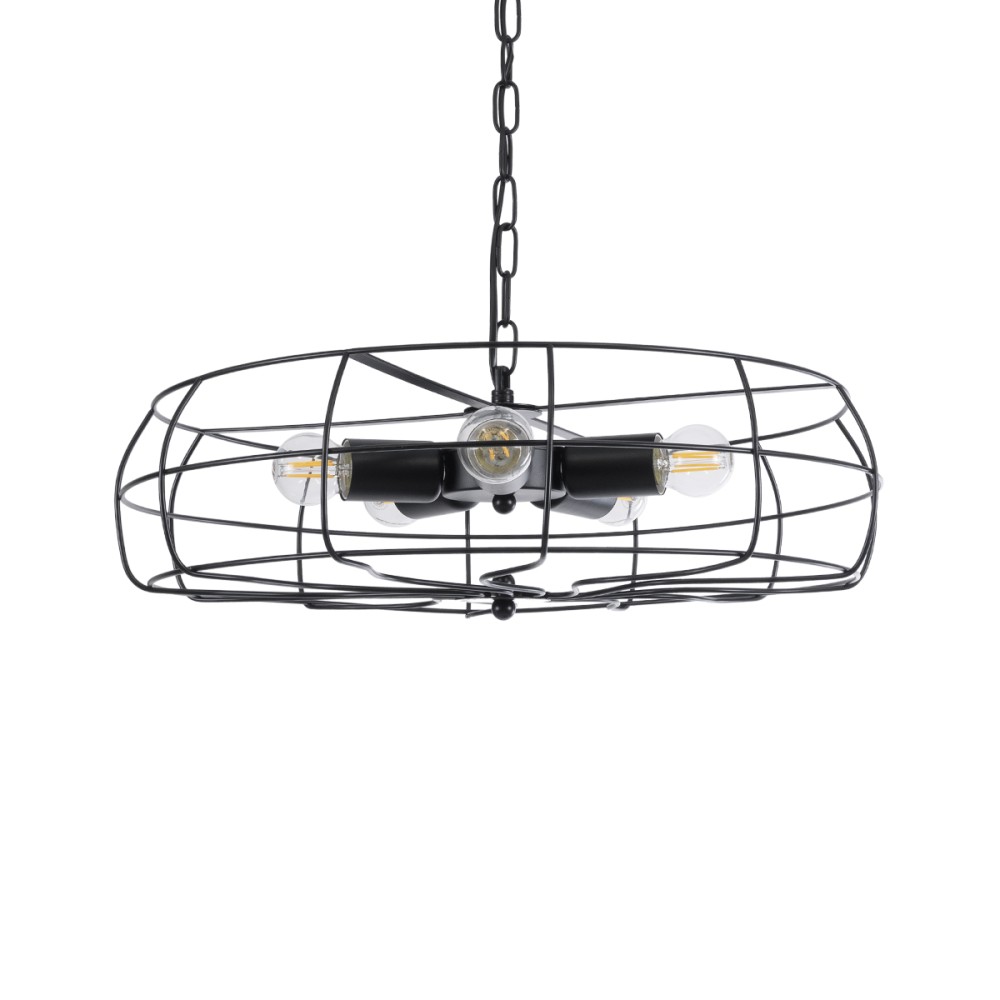 GloboStar® HELIX 01164 Vintage Κρεμαστό Φωτιστικό Πλέγμα Πολύφωτο 5 x E27 IP20 Μαύρο Μέταλλο - Μ48 x Π48 x Υ12cm