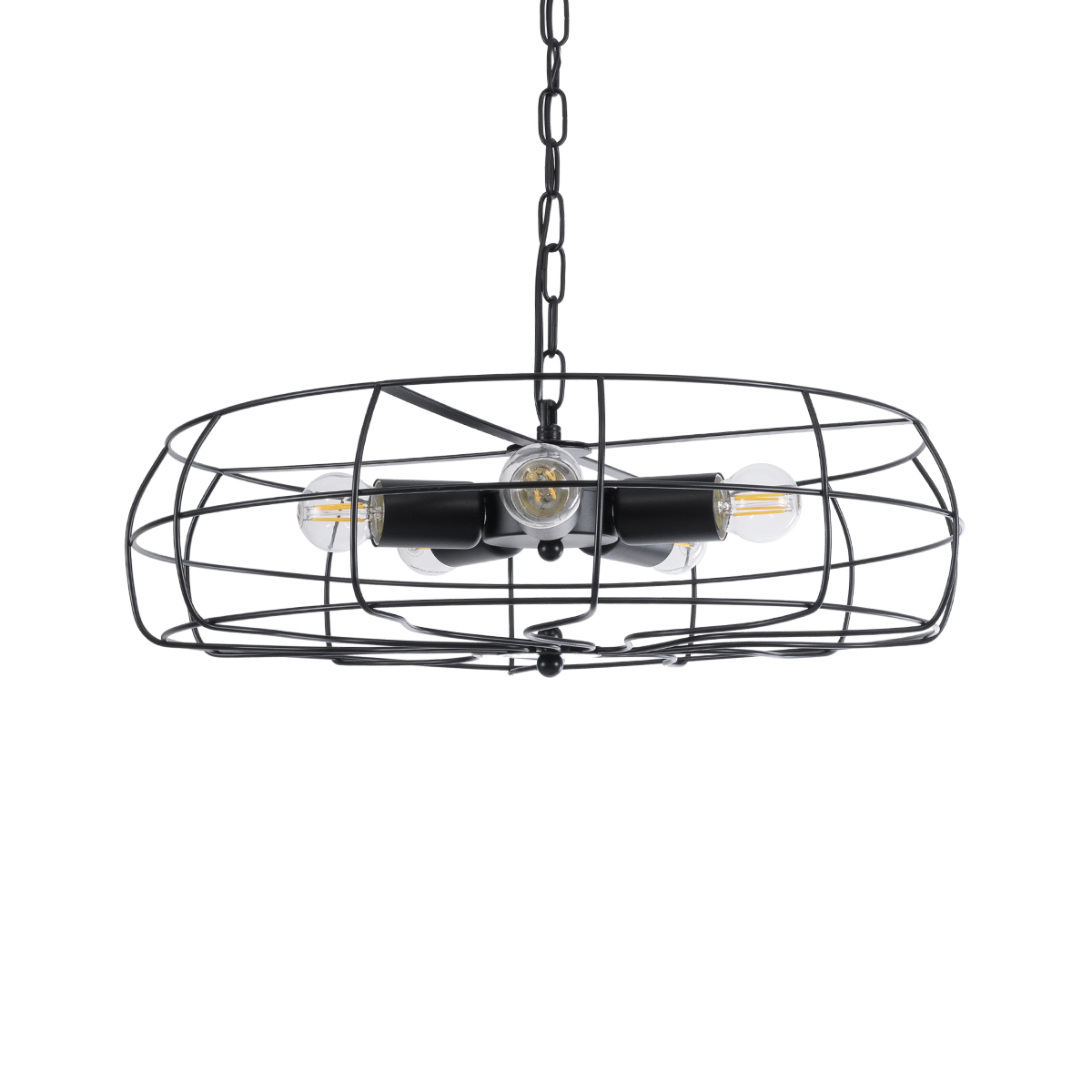 GloboStar® HELIX 01164 Vintage Κρεμαστό Φωτιστικό Πλέγμα Πολύφωτο 5 x E27 IP20 Μαύρο Μέταλλο - Μ48 x Π48 x Υ12cm