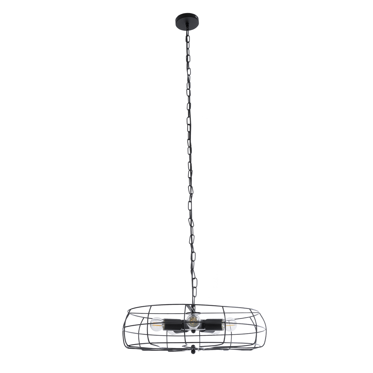 GloboStar® HELIX 01164 Vintage Κρεμαστό Φωτιστικό Πλέγμα Πολύφωτο 5 x E27 IP20 Μαύρο Μέταλλο - Μ48 x Π48 x Υ12cm