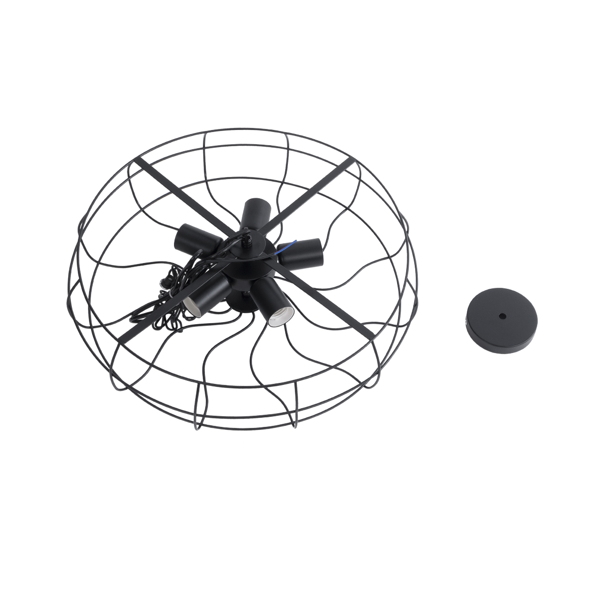 GloboStar® HELIX 01164 Vintage Κρεμαστό Φωτιστικό Πλέγμα Πολύφωτο 5 x E27 IP20 Μαύρο Μέταλλο - Μ48 x Π48 x Υ12cm
