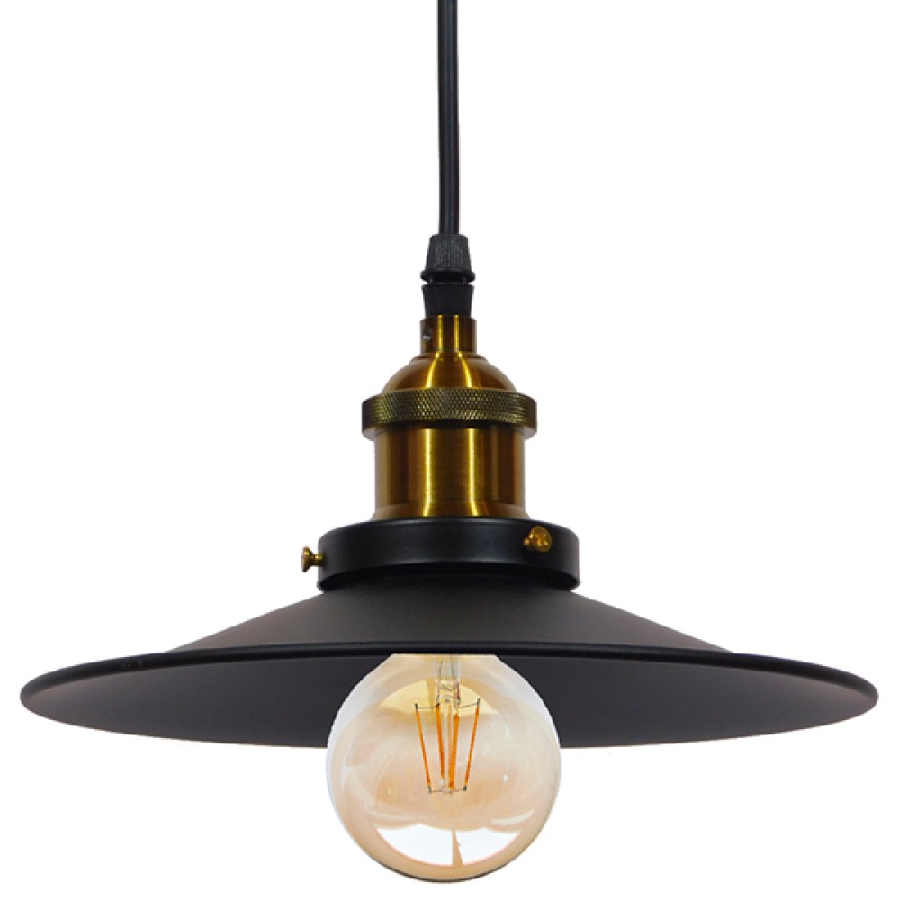GloboStar® CARAVEL 01167 Vintage Κρεμαστό Φωτιστικό Καμπάνα Μονόφωτο 1 x E27 IP20 Μαύρο & Χρυσό Μέταλλο - Μ22 x Π22 x Υ13cm