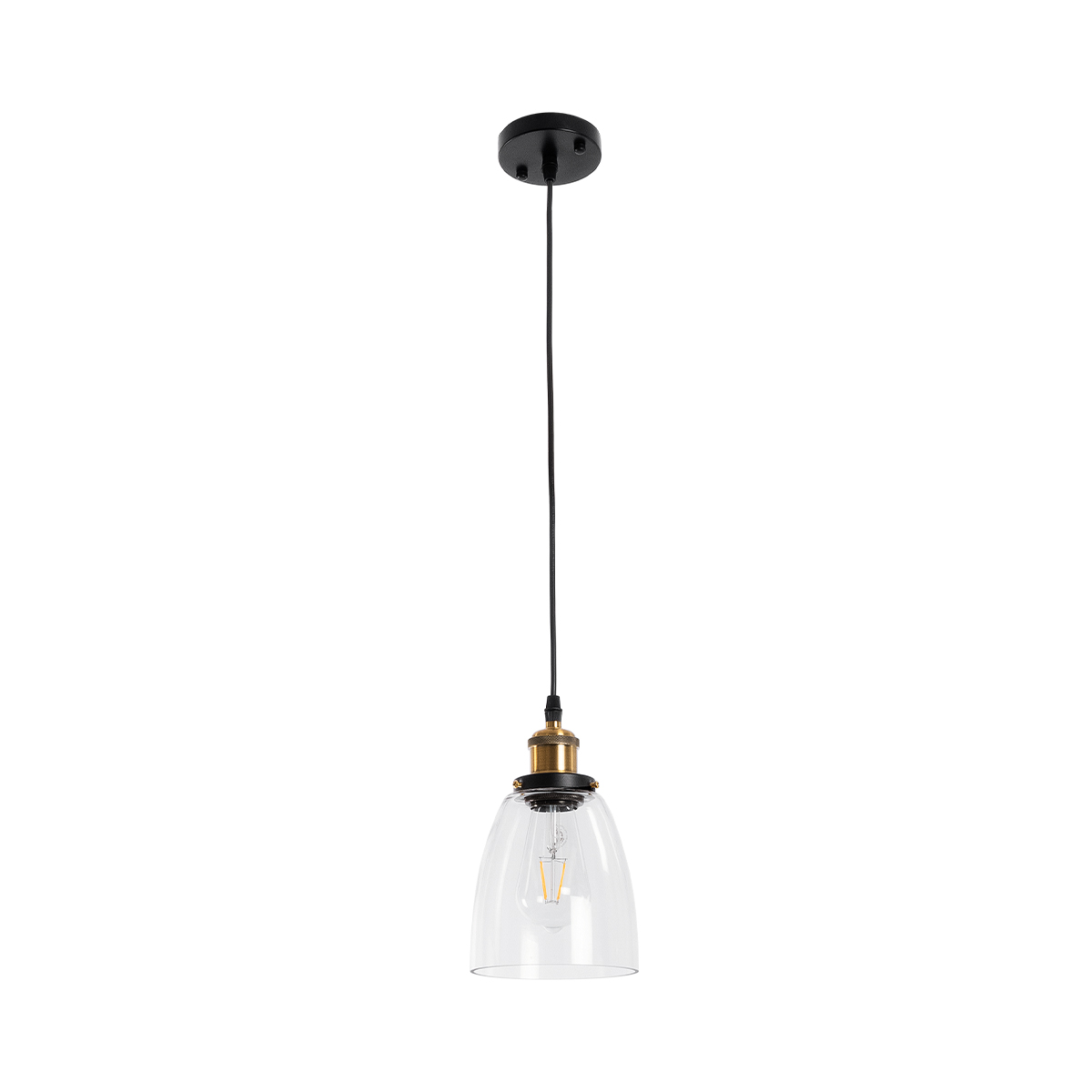 GloboStar® WICKHAM 01168 Vintage Κρεμαστό Φωτιστικό Καμπάνα Μονόφωτο 1 x E27 IP20 Διάφανο Γυαλί με Μαύρο & Χρυσό Μέταλλο - Μ14 x Π14 x Y23cm