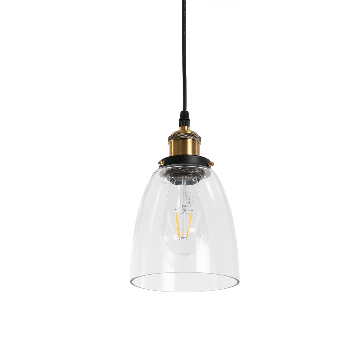 GloboStar® WICKHAM 01168 Vintage Κρεμαστό Φωτιστικό Καμπάνα Μονόφωτο 1 x E27 IP20 Διάφανο Γυαλί με Μαύρο & Χρυσό Μέταλλο - Μ14 x Π14 x Y23cm