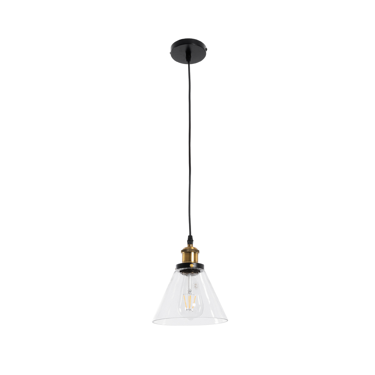 GloboStar® WICKHAM 01169 Vintage Κρεμαστό Φωτιστικό Καμπάνα Μονόφωτο 1 x E27 IP20 Διάφανο Γυαλί με Μαύρο & Χρυσό Μέταλλο - Μ18 x Π18 x Y20cm