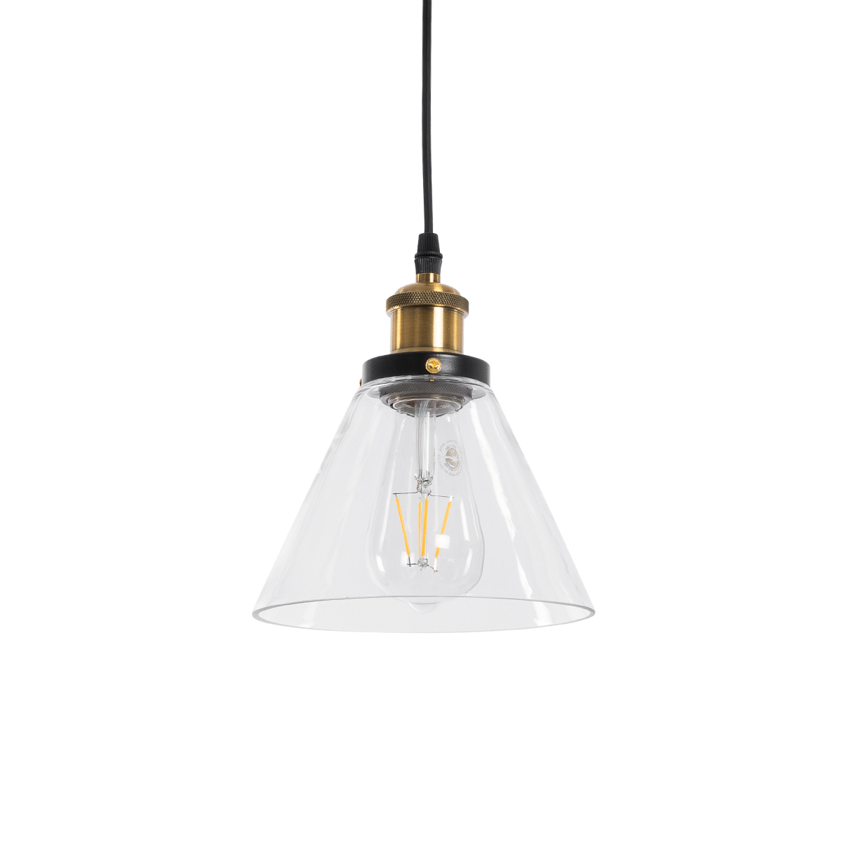 GloboStar® WICKHAM 01169 Vintage Κρεμαστό Φωτιστικό Καμπάνα Μονόφωτο 1 x E27 IP20 Διάφανο Γυαλί με Μαύρο & Χρυσό Μέταλλο - Μ18 x Π18 x Y20cm