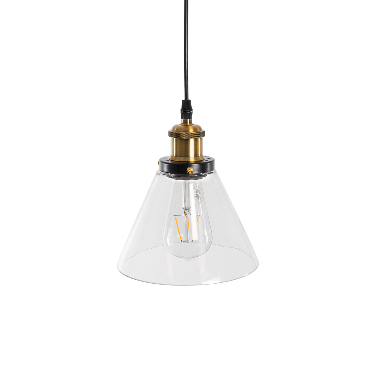 GloboStar® WICKHAM 01169 Vintage Κρεμαστό Φωτιστικό Καμπάνα Μονόφωτο 1 x E27 IP20 Διάφανο Γυαλί με Μαύρο & Χρυσό Μέταλλο - Μ18 x Π18 x Y20cm