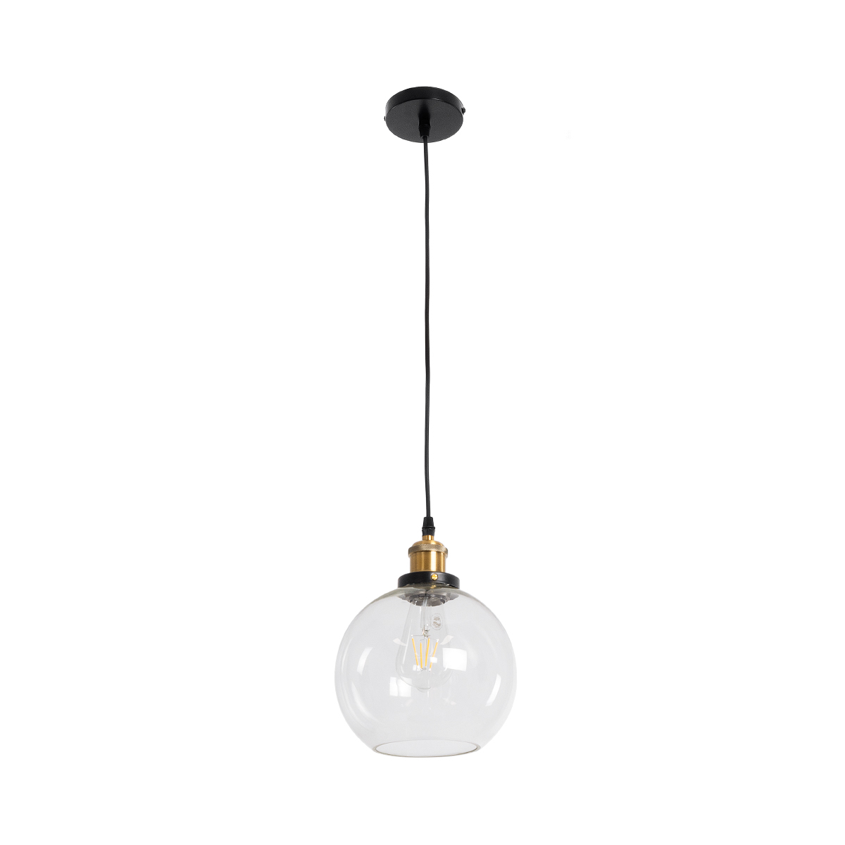 GloboStar® WICKHAM 01170 Vintage Κρεμαστό Φωτιστικό Μπάλα Μονόφωτο 1 x E27 IP20 Διάφανο Γυαλί με Μαύρο & Χρυσό Μέταλλο - Μ20 x Π20 x Y25cm