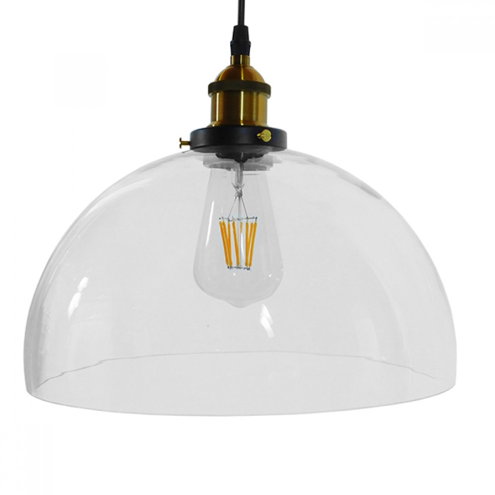 GloboStar® WICKHAM 01171 Vintage Κρεμαστό Φωτιστικό Καμπάνα Μονόφωτο 1 x E27 IP20 Διάφανο Γυαλί με Μαύρο & Χρυσό Μέταλλο - Μ30 x Π30 x Y25cm