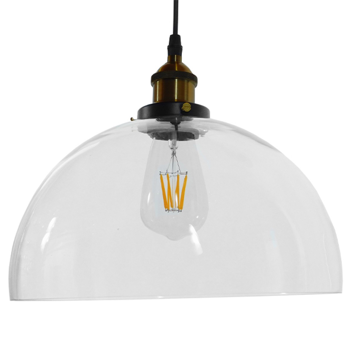 GloboStar® WICKHAM 01171 Vintage Κρεμαστό Φωτιστικό Καμπάνα Μονόφωτο 1 x E27 IP20 Διάφανο Γυαλί με Μαύρο & Χρυσό Μέταλλο - Μ30 x Π30 x Y25cm
