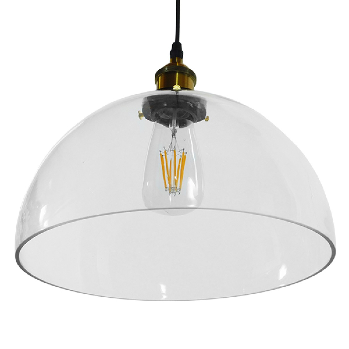 GloboStar® WICKHAM 01171 Vintage Κρεμαστό Φωτιστικό Καμπάνα Μονόφωτο 1 x E27 IP20 Διάφανο Γυαλί με Μαύρο & Χρυσό Μέταλλο - Μ30 x Π30 x Y25cm