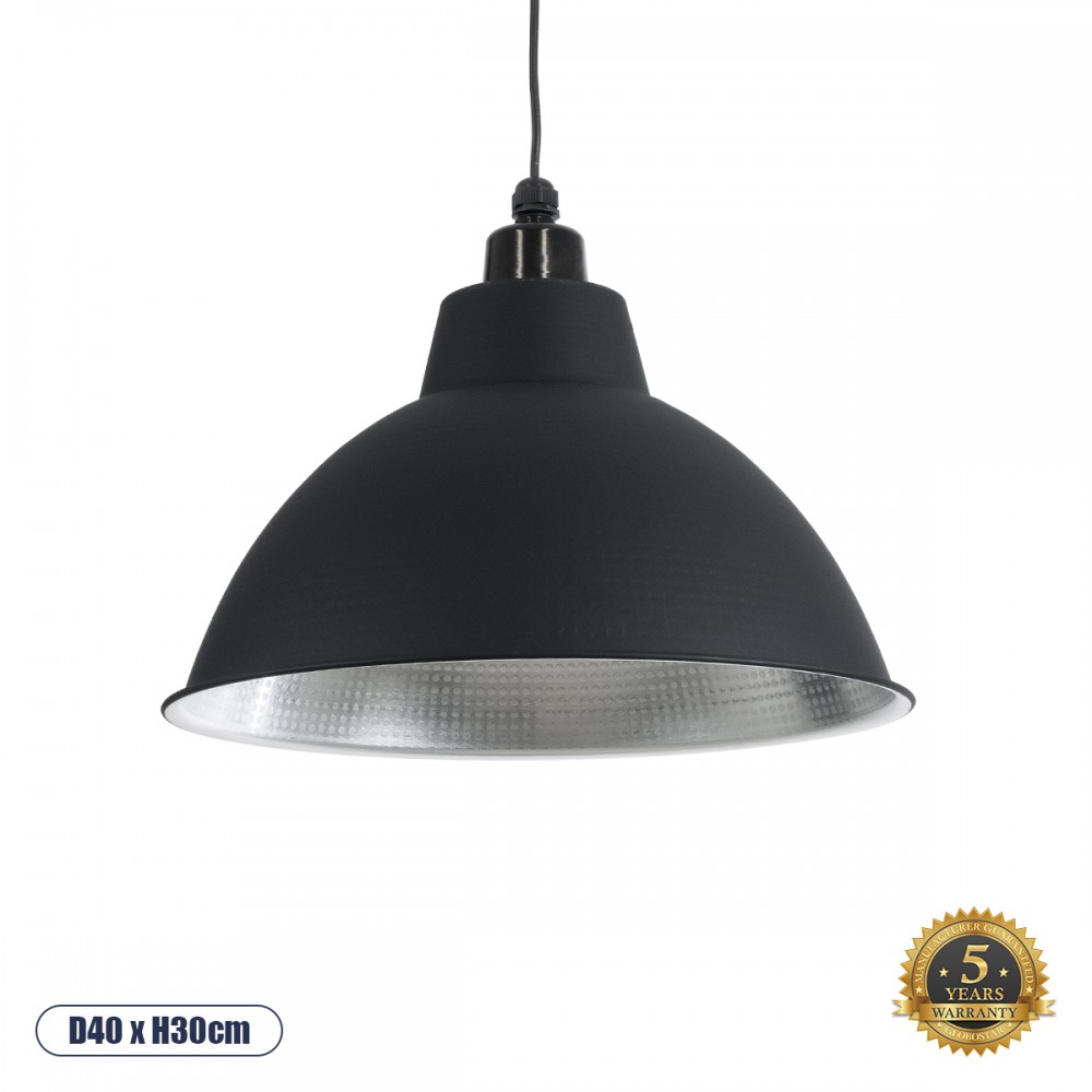 GLOBOSTAR® LOUVE 01176 Vintage Κρεμαστό Φωτιστικό Οροφής με Ντουί 1 x E27 AC 220-240V IP20 - Μαύρο & Ασημί - Μ40 x Π40 x Y30cm
