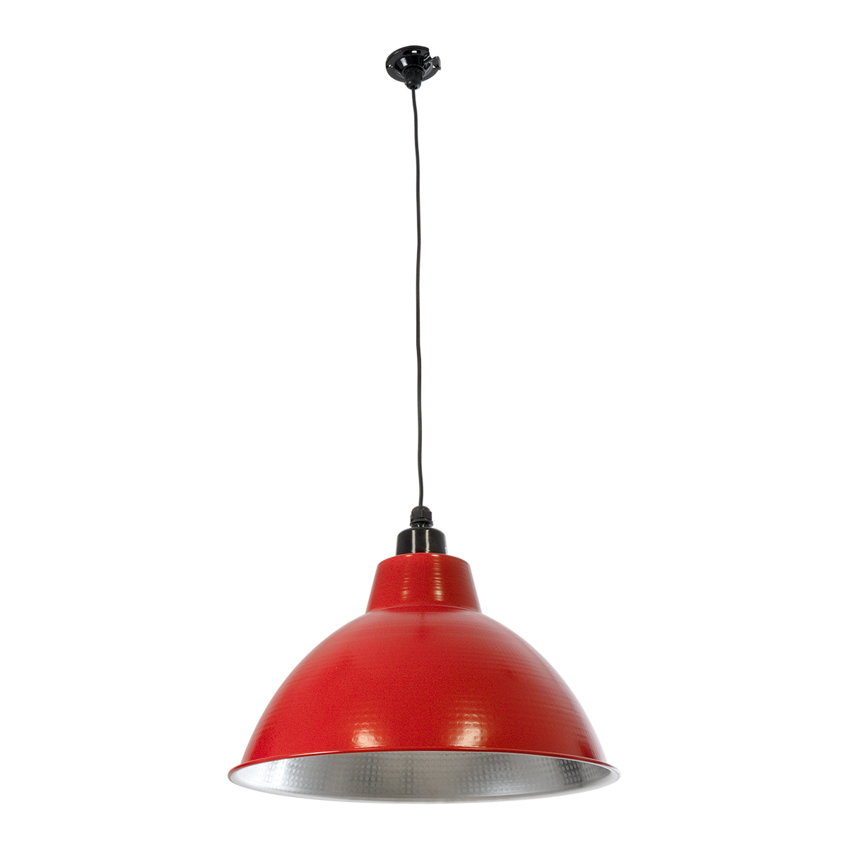 GloboStar® LOUVE 01177 Vintage Κρεμαστό Φωτιστικό Καμπάνα Μονόφωτο 1 x E27 IP20 Κόκκινο, Ασημί & Μαύρο Μέταλλο - Μ40 x Π40 x Y30cm