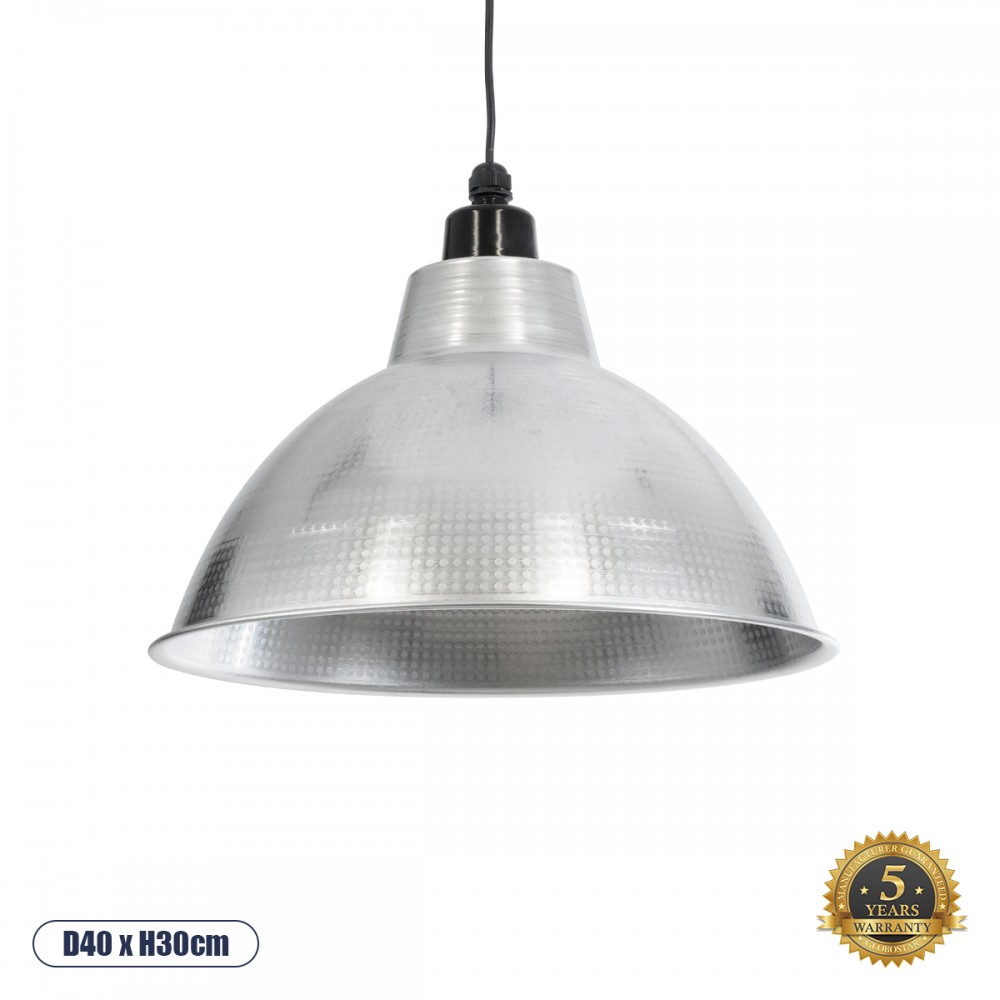 GLOBOSTAR® LOUVE 01178 Vintage Κρεμαστό Φωτιστικό Οροφής με Ντουί 1 x E27 AC 220-240V IP20 - Ασημί & Μαύρο - Μ40 x Π40 x Y30cm