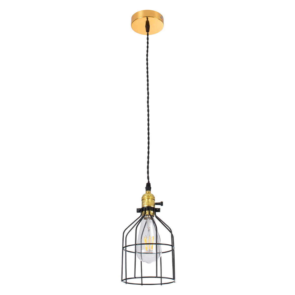 GloboStar® GALOT 01179 Vintage Κρεμαστό Φωτιστικό Πλέγμα Μονόφωτο 1 x E27 IP20 Μαύρο & Χρυσό Μέταλλο - Μ13.5 x Π13.5 x Y16cm