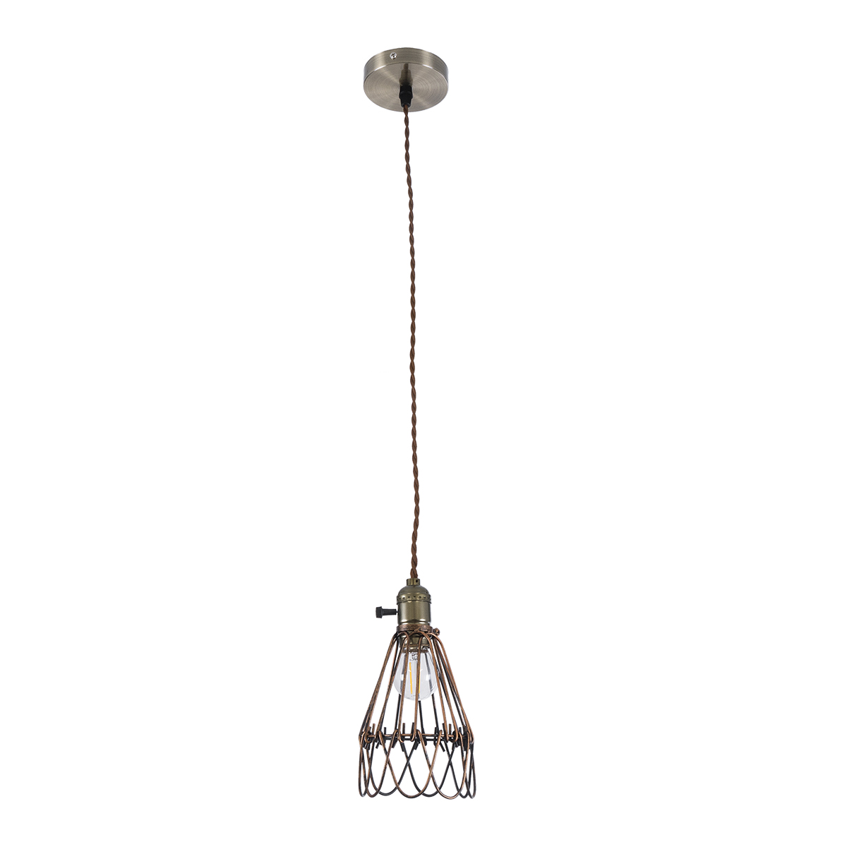 GloboStar® FLOWERON 01180 Vintage Κρεμαστό Φωτιστικό Πλέγμα Μονόφωτο 1 x E27 IP20 Χάλκινο & Μπρούτζινο Μέταλλο - Μ10 x Π10 x Y20cm