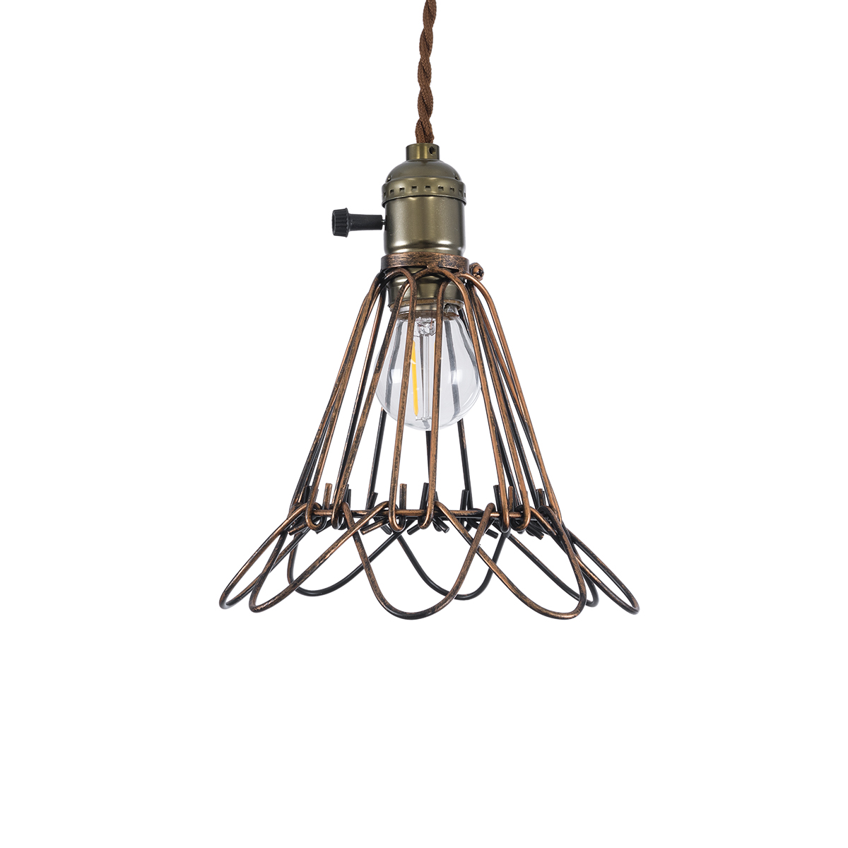 GloboStar® FLOWERON 01180 Vintage Κρεμαστό Φωτιστικό Πλέγμα Μονόφωτο 1 x E27 IP20 Χάλκινο & Μπρούτζινο Μέταλλο - Μ10 x Π10 x Y20cm