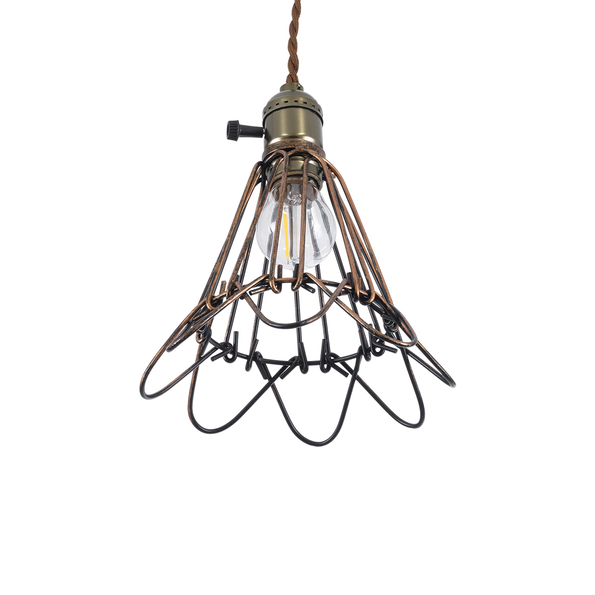 GloboStar® FLOWERON 01180 Vintage Κρεμαστό Φωτιστικό Πλέγμα Μονόφωτο 1 x E27 IP20 Χάλκινο & Μπρούτζινο Μέταλλο - Μ10 x Π10 x Y20cm