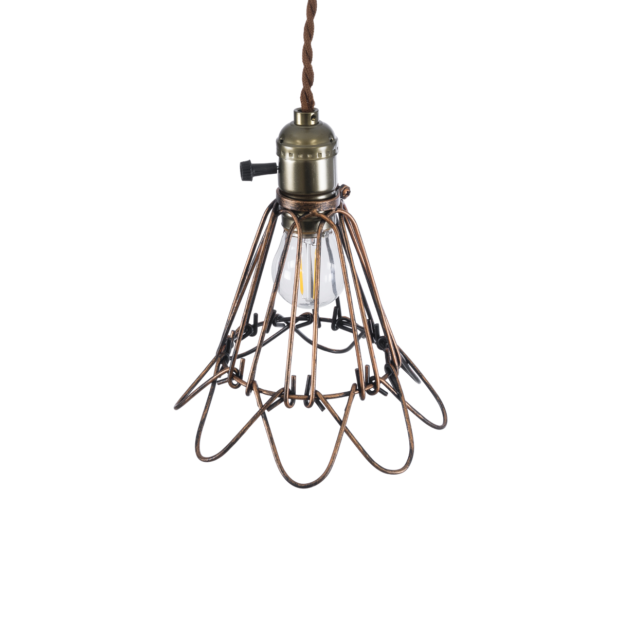 GloboStar® FLOWERON 01180 Vintage Κρεμαστό Φωτιστικό Πλέγμα Μονόφωτο 1 x E27 IP20 Χάλκινο & Μπρούτζινο Μέταλλο - Μ10 x Π10 x Y20cm