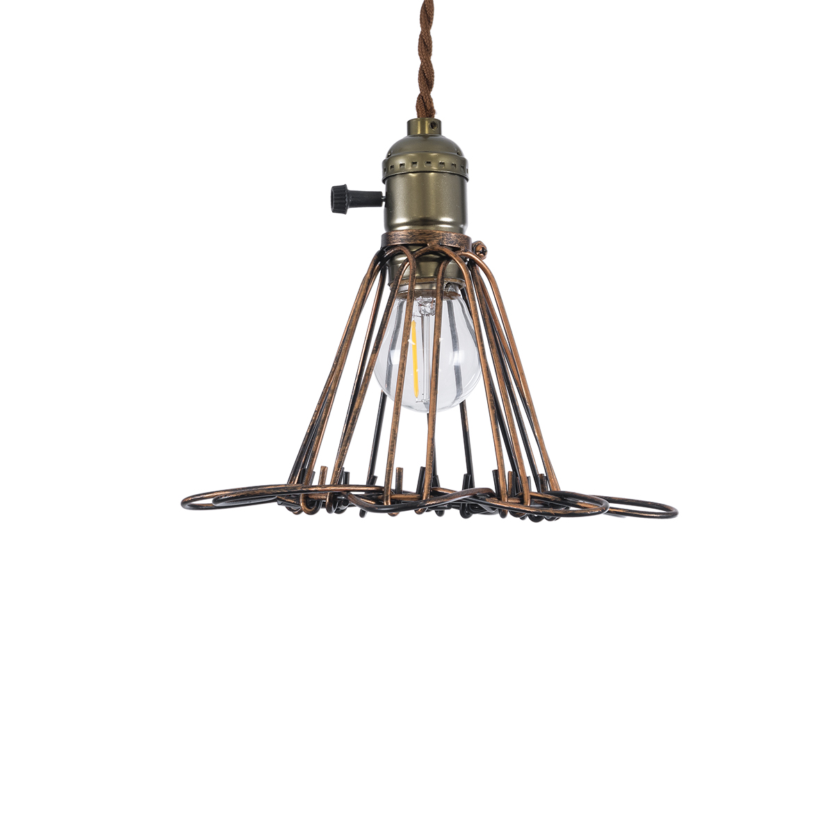 GloboStar® FLOWERON 01180 Vintage Κρεμαστό Φωτιστικό Πλέγμα Μονόφωτο 1 x E27 IP20 Χάλκινο & Μπρούτζινο Μέταλλο - Μ10 x Π10 x Y20cm