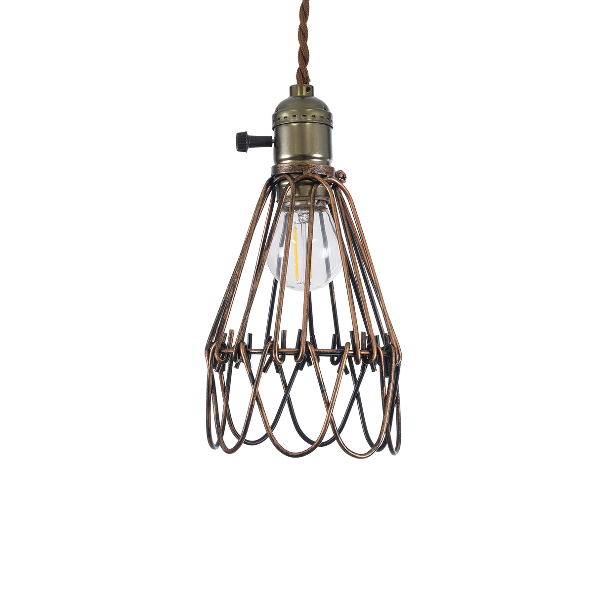 GloboStar® FLOWERON 01180 Vintage Κρεμαστό Φωτιστικό Πλέγμα Μονόφωτο 1 x E27 IP20 Χάλκινο & Μπρούτζινο Μέταλλο - Μ10 x Π10 x Y20cm
