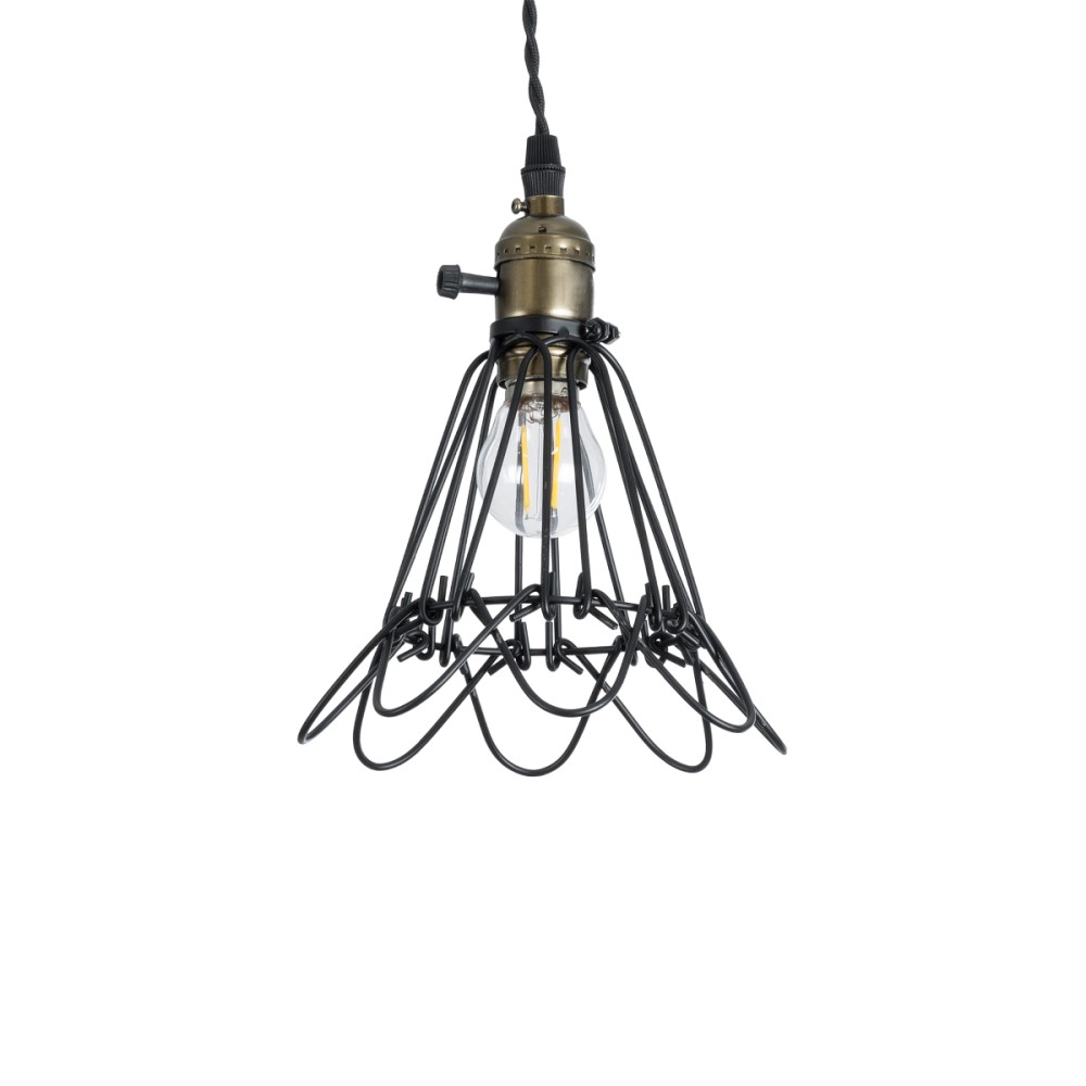 GloboStar® FLOWER IRON RUST 01181 Vintage Κρεμαστό Φωτιστικό Πλέγμα Μονόφωτο 1 x E27 IP20 Μαύρο & Μπρούτζινο Αλουμίνιο - Μ10 x Π10 x Υ20cm