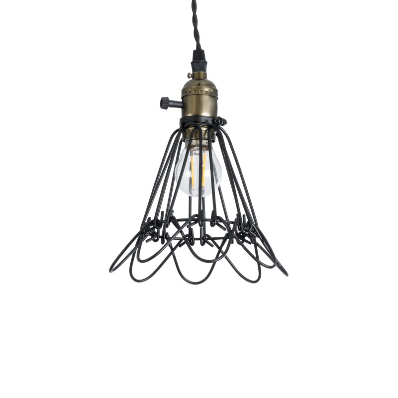 GloboStar® FLOWER IRON RUST 01181 Vintage Κρεμαστό Φωτιστικό Πλέγμα Μονόφωτο 1 x E27 IP20 Μαύρο & Μπρούτζινο Αλουμίνιο - Μ10 x Π10 x Υ20cm