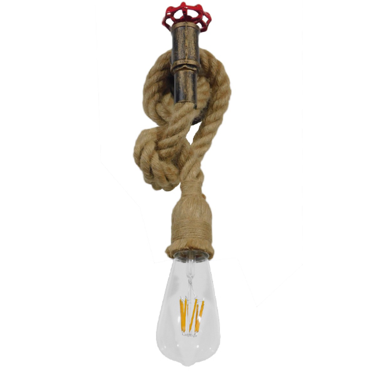 GloboStar® TROUVER 01183 Vintage Επιτοίχιο Φωτιστικό Απλίκα Μονόφωτο 1 x E27 IP20 Μπρούτζινο & Κόκκινο Μέταλλο με Μπεζ Σχοινί Μ14.5 x Π3.3 x Υ16cm