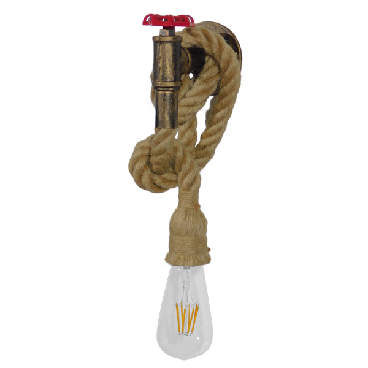 GloboStar® TROUVER 01183 Vintage Επιτοίχιο Φωτιστικό Απλίκα Μονόφωτο 1 x E27 IP20 Μπρούτζινο & Κόκκινο Μέταλλο με Μπεζ Σχοινί Μ14.5 x Π3.3 x Υ16cm