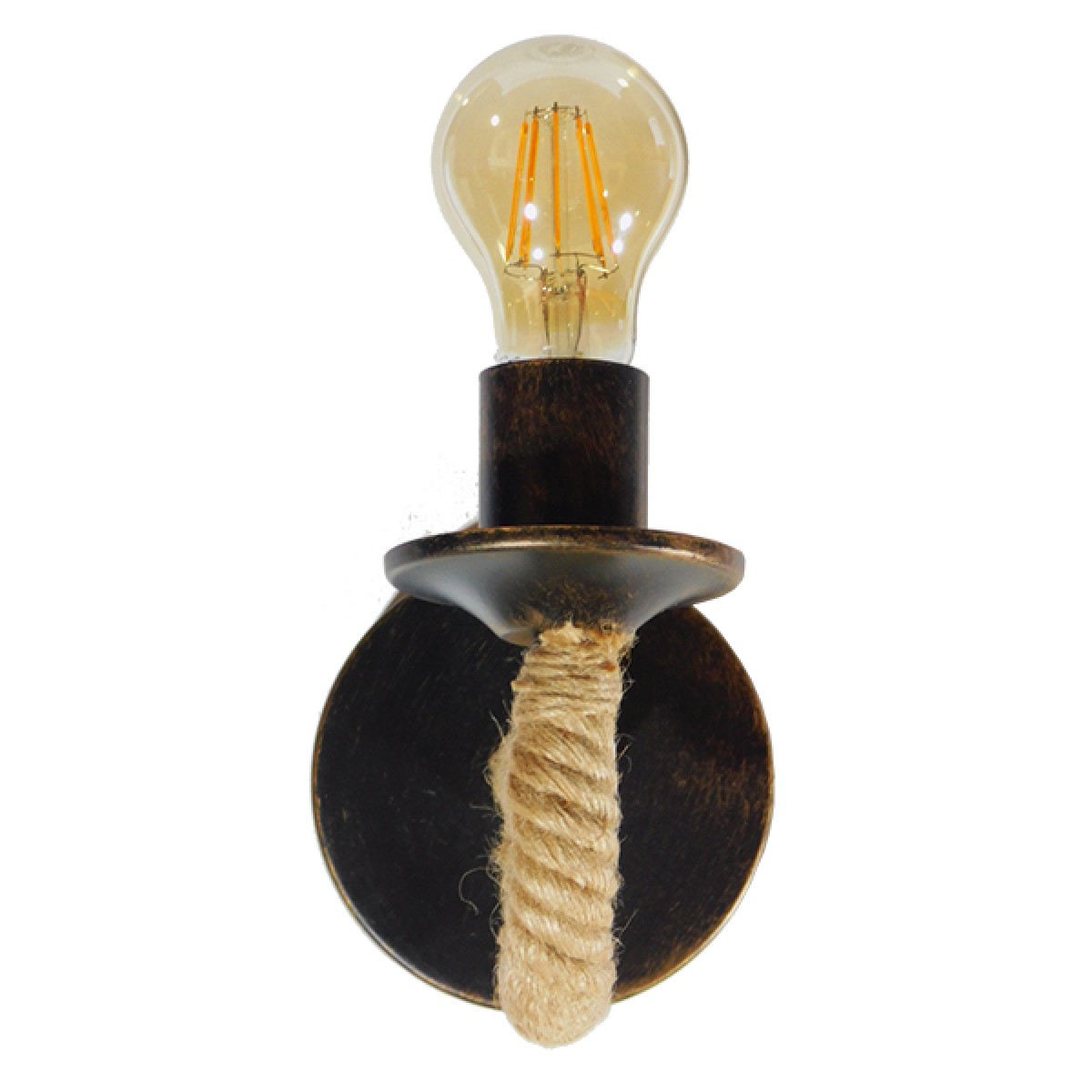GloboStar® DAKER 01184 Vintage Επιτοίχιο Φωτιστικό Απλίκα Μονόφωτο 1 x E27 IP20 Χάλκινο Μέταλλο Με Μπεζ Σχοινί - Μ21 x Π12 x Υ16cm