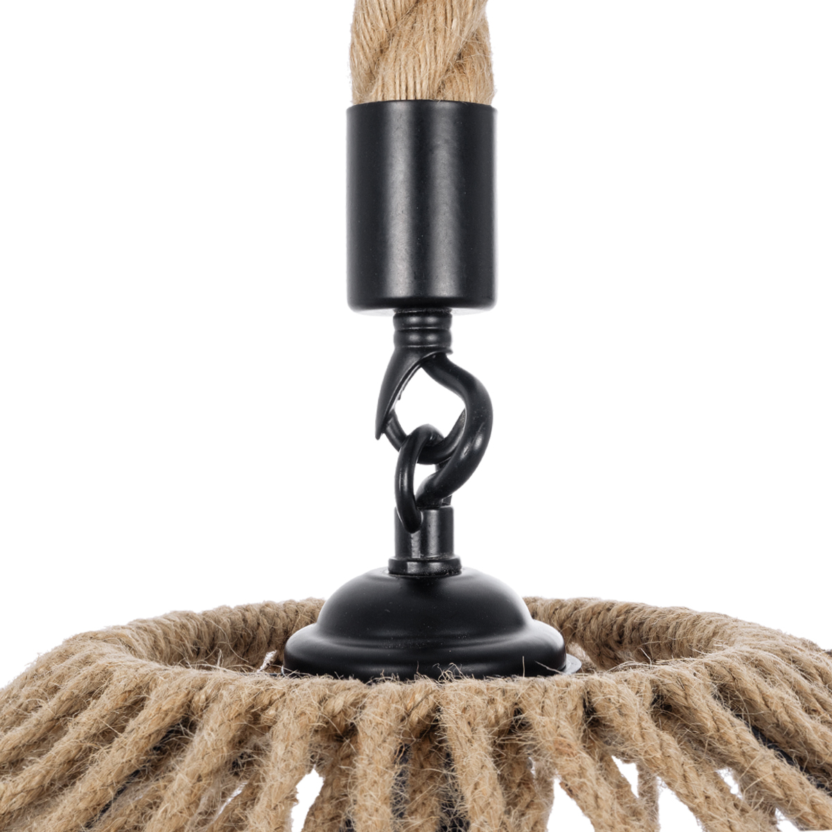 GloboStar® NATHLEN 01187 Vintage Κρεμαστό Φωτιστικό Πλέγμα Μονόφωτο 1 x E27 IP20 Μαύρο Μέταλλο με Μπεζ Σχοινί - Μ40 x Π40 x Υ20cm