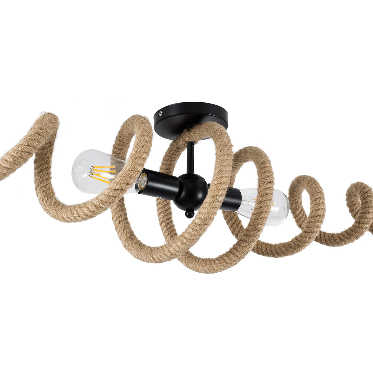 GloboStar® SPIRAL 01188 Vintage Φωτιστικό Οροφής Πλέγμα Δίφωτο 2 x E27 IP20 Μαύρο Μέταλλο με Μπεζ Σχοινί - Μ20 x Π20 x Υ75cm