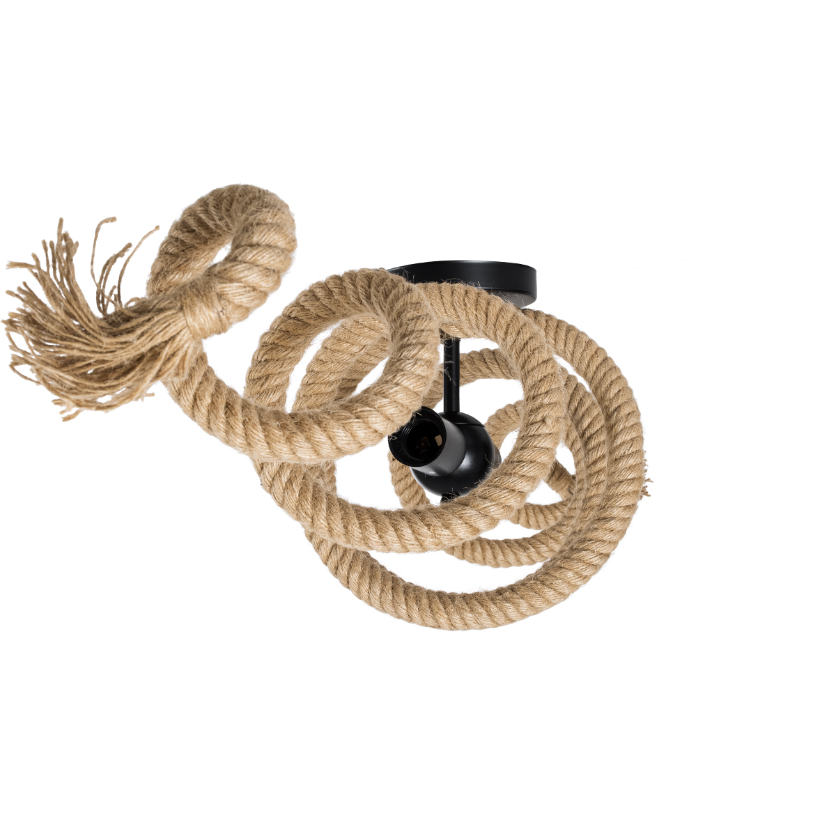 GloboStar® SPIRAL 01188 Vintage Φωτιστικό Οροφής Πλέγμα Δίφωτο 2 x E27 IP20 Μαύρο Μέταλλο με Μπεζ Σχοινί - Μ20 x Π20 x Υ75cm