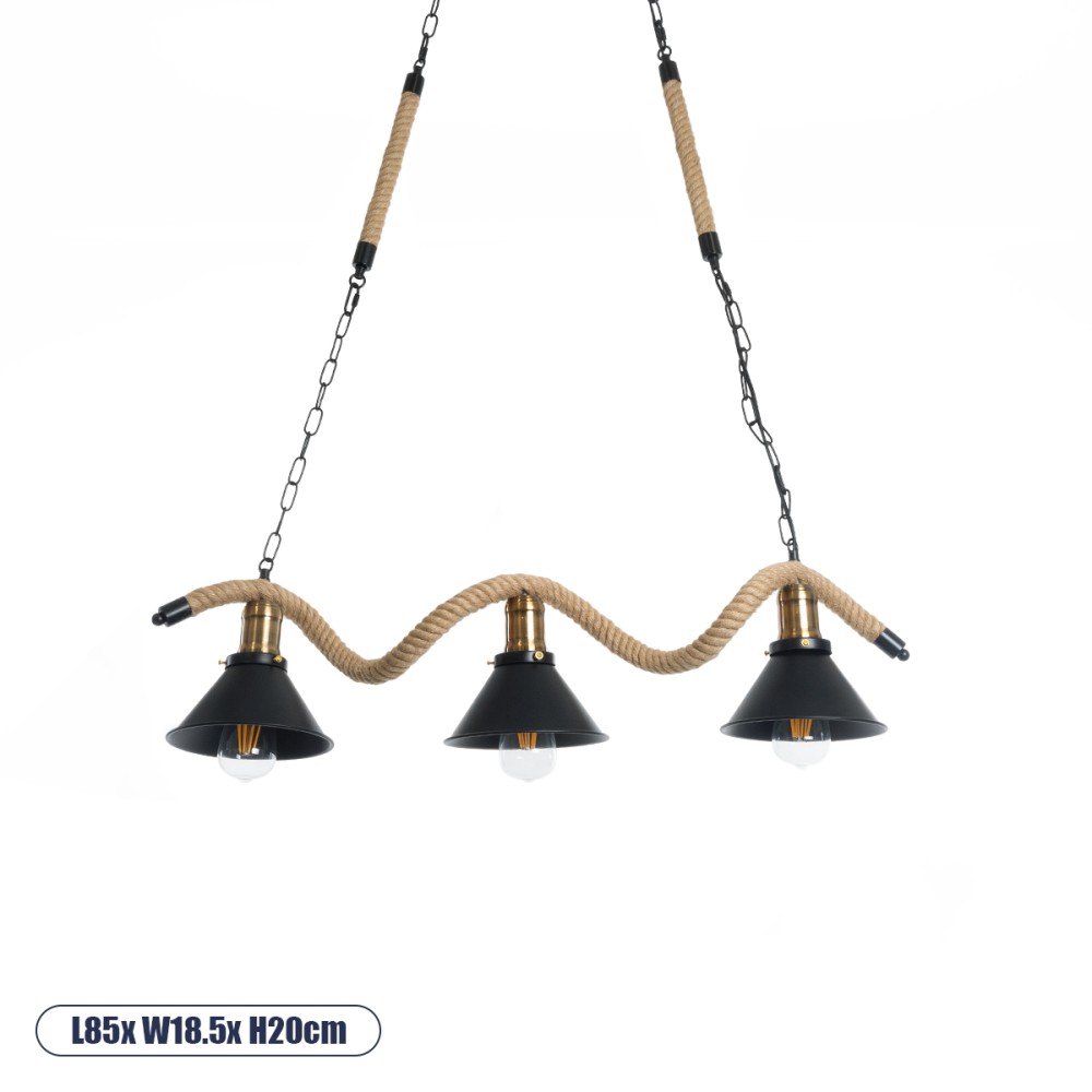 GLOBOSTAR® TYMEN 01189 Vintage Κρεμαστό Φωτιστικό Οροφής με Ντουί 3 x E27 AC 220-240V IP20 - Μαύρο & Μπεζ - Μ85 x Π18.5 x Υ20cm