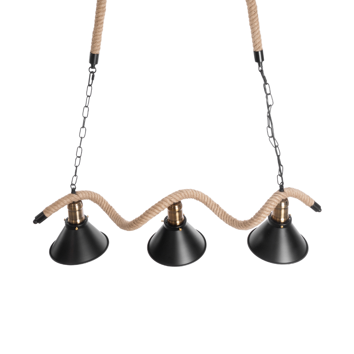 GloboStar® TYMEN 01189 Vintage Κρεμαστό Φωτιστικό Καμπάνα Τρίφωτο 3 x E27 IP20 Μαύρο Μέταλλο με Μπεζ Σχοινί - Μ85 x Π18.5 x Υ20cm