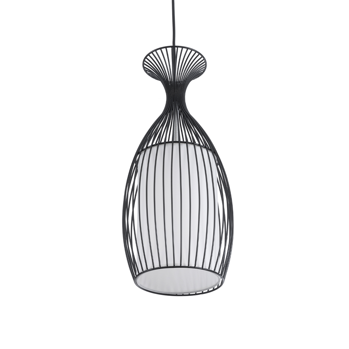 GloboStar® REA 01196 Μοντέρνο Κρεμαστό Φωτιστικό Πλέγμα Μονόφωτο 1 x E27 IP20 Μαύρο Μέταλλο με Λευκό Ύφασμα - Μ18 x Π18 x Υ43cm