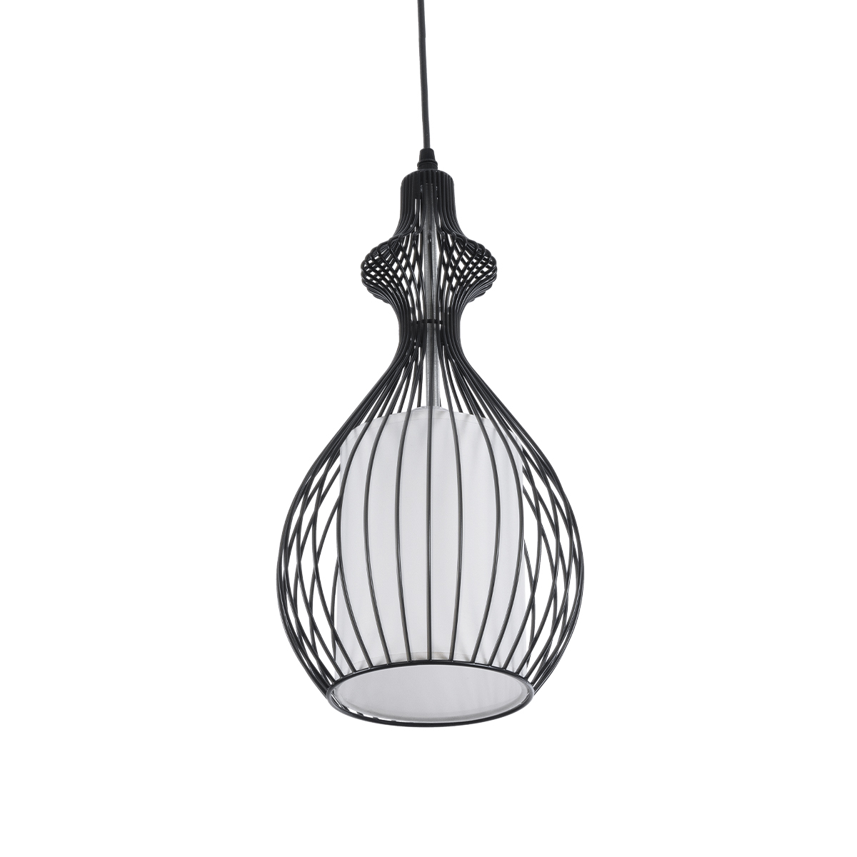 GloboStar® REA 01197 Μοντέρνο Κρεμαστό Φωτιστικό Πλέγμα Μονόφωτο 1 x E27 IP20 Μαύρο Μέταλλο με Λευκό Ύφασμα - Μ21 x Π21 x Υ40cm