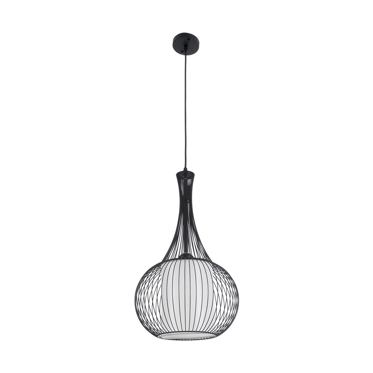 GloboStar® REA 01198 Μοντέρνο Κρεμαστό Φωτιστικό Πλέγμα Μονόφωτο 1 x E27 IP20 Μαύρο Μέταλλο με Λευκό Ύφασμα - Μ30 x Π30 x Υ50cm