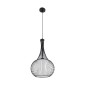 GloboStar® REA 01198 Μοντέρνο Κρεμαστό Φωτιστικό Πλέγμα Μονόφωτο 1 x E27 IP20 Μαύρο Μέταλλο με Λευκό Ύφασμα - Μ30 x Π30 x Υ50cm