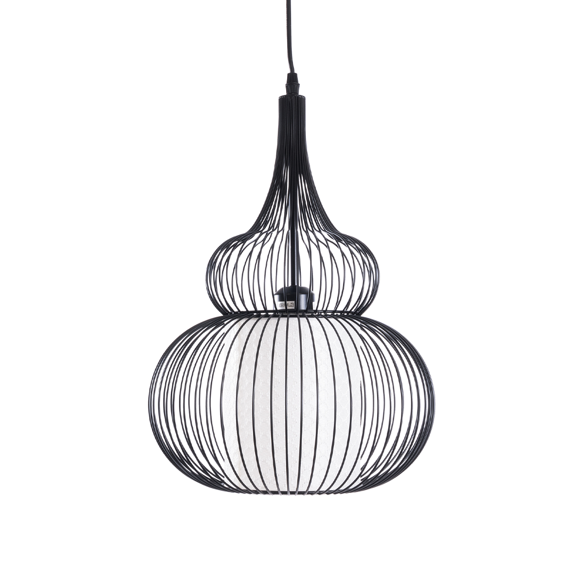 GloboStar® REA 01199 Μοντέρνο Κρεμαστό Φωτιστικό Πλέγμα Μονόφωτο 1 x E27 IP20 Μαύρο Μέταλλο με Λευκό Ύφασμα - Μ31 x Π31 x Υ42cm