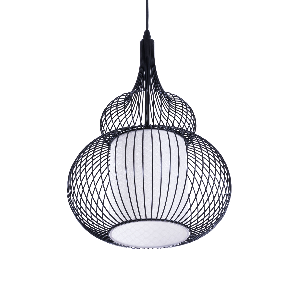 GloboStar® REA 01199 Μοντέρνο Κρεμαστό Φωτιστικό Πλέγμα Μονόφωτο 1 x E27 IP20 Μαύρο Μέταλλο με Λευκό Ύφασμα - Μ31 x Π31 x Υ42cm