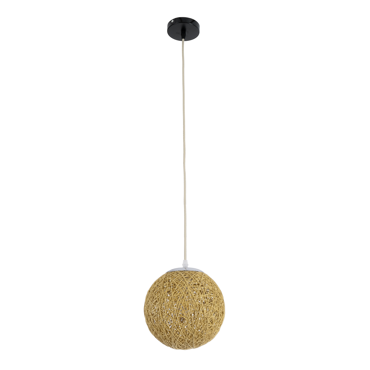 GloboStar® OCEANA 01200 Vintage Κρεμαστό Φωτιστικό Μπάλα Μονόφωτο 1 x E27 IP20 Μπεζ Σχοινί - Μ20 x Π20 x Υ20cm