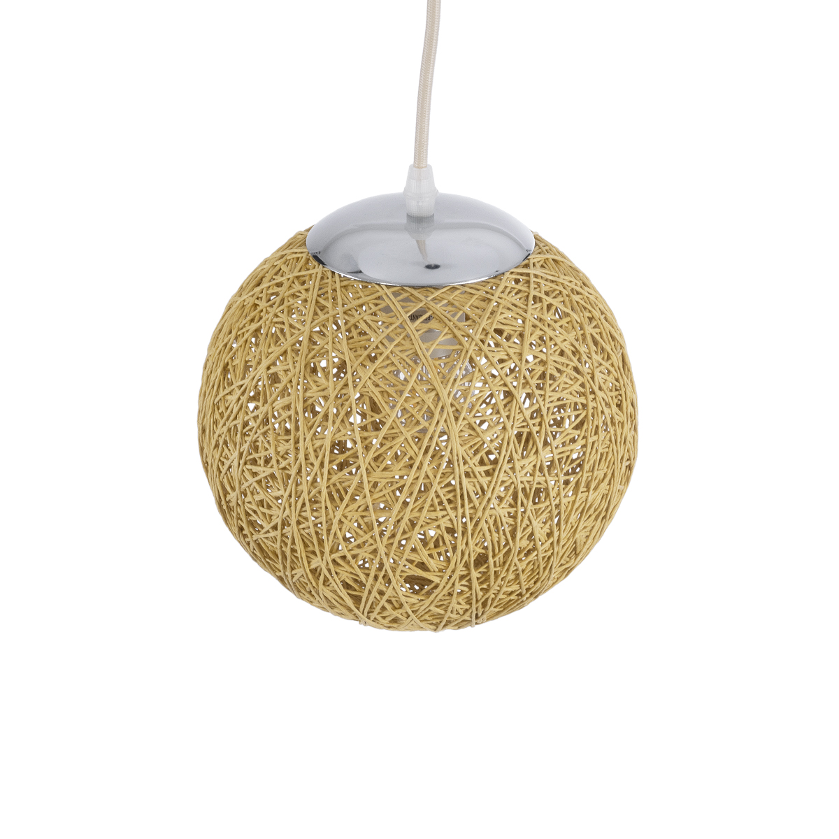 GloboStar® OCEANA 01200 Vintage Κρεμαστό Φωτιστικό Μπάλα Μονόφωτο 1 x E27 IP20 Μπεζ Σχοινί - Μ20 x Π20 x Υ20cm