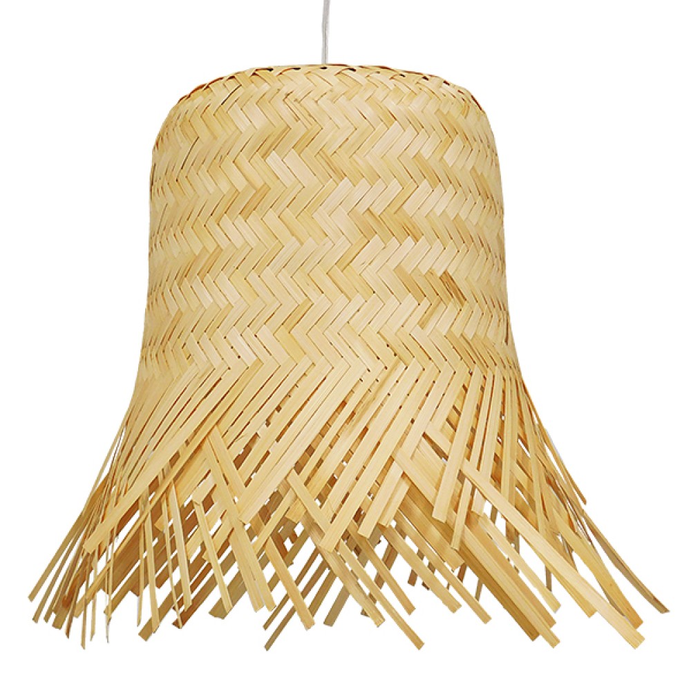 GloboStar® HAWAII 01201 Boho Κρεμαστό Φωτιστικό Καμπάνα Μονόφωτο 1 x E27 IP20 Μπέζ Ξύλο - Μ28 x Π28 x Υ25cm