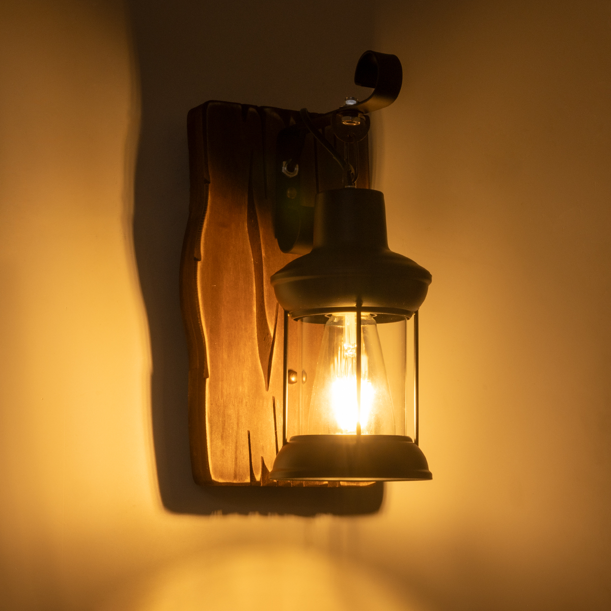 GloboStar® BRASRA 01204 Vintage Επιτοίχιο Φωτιστικό Απλίκα Μονόφωτο 1 x E27 IP20 Καφέ Ξύλο, Μαύρο Μέταλλο με Διάφανο Γυαλί - Μ15 x Π20 x Υ30cm