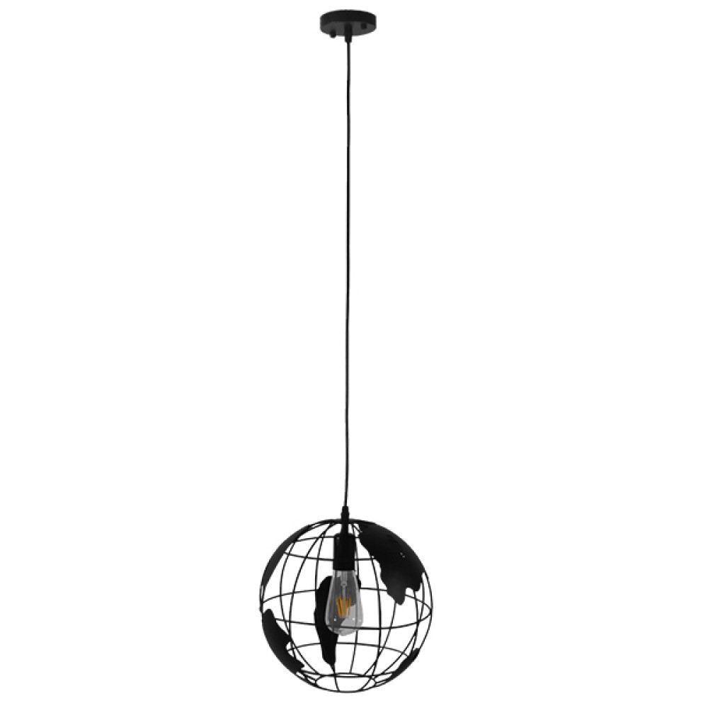GloboStar® EARTH 01205 Vintage Κρεμαστό Φωτιστικό Φιγούρα Μονόφωτο 1 x E27 IP20 Μαύρο Μέταλλο - Μ30 x Π30 x Υ30cm