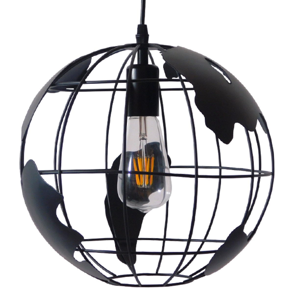 GloboStar® EARTH 01205 Vintage Κρεμαστό Φωτιστικό Φιγούρα Μονόφωτο 1 x E27 IP20 Μαύρο Μέταλλο - Μ30 x Π30 x Υ30cm