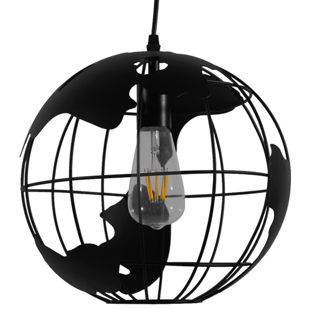 GloboStar® EARTH 01205 Vintage Κρεμαστό Φωτιστικό Φιγούρα Μονόφωτο 1 x E27 IP20 Μαύρο Μέταλλο - Μ30 x Π30 x Υ30cm